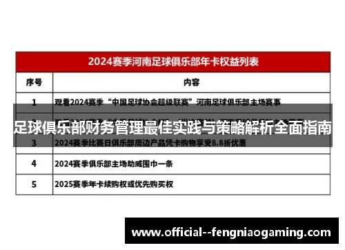 足球俱乐部财务管理最佳实践与策略解析全面指南 足球俱乐部财务管理最佳实践与策略解析全面指南